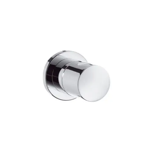 Chromfarbenes Absperrventil von Hansgrohe für die Unterputzmontage, runde Form mit glatter Oberfläche.